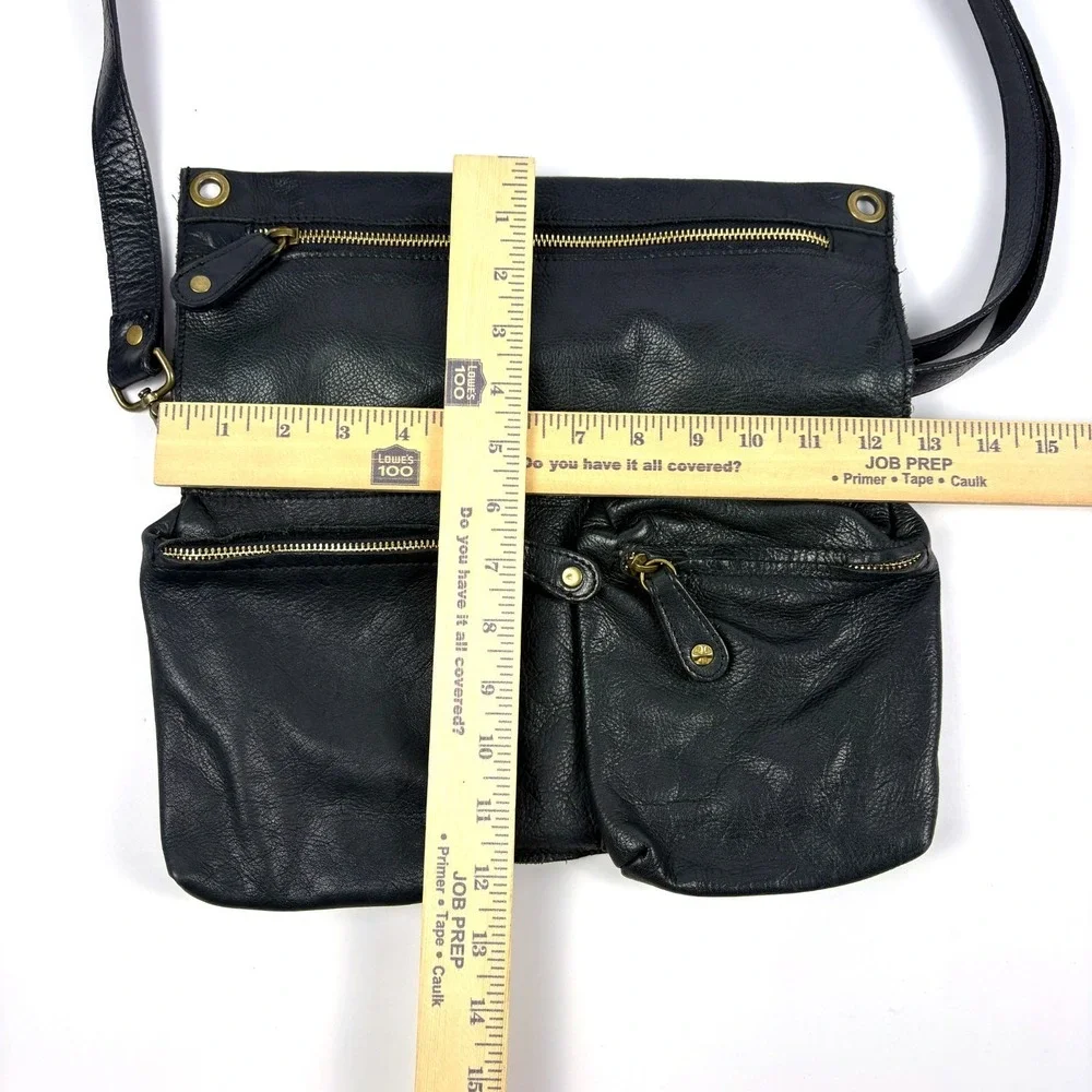 Y2K Pulicati Double Cargo Pocket Foldover Crossbody Bag Purse Black Leather Mili